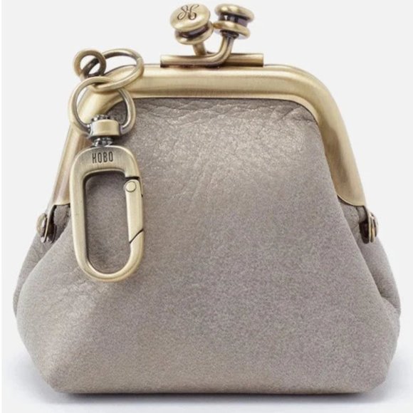 Bags Nwt New Hobo Run Go Frame Pouch Granite Gold Leather Retired